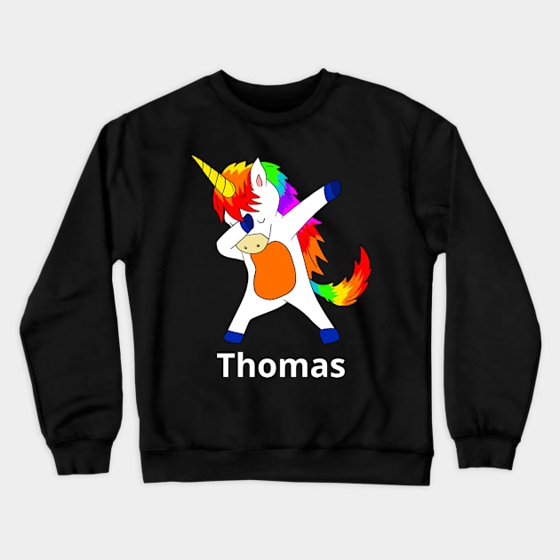 Thomas First Name Personalized Dabbing Unicorn Crewneck Sweatshirt by chuhe86